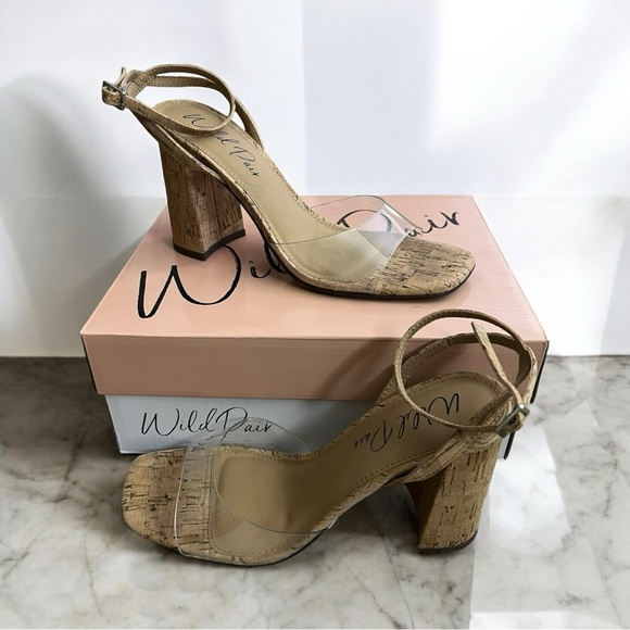 Wild Pair Cork Clear Ankle Strap Heel Size 8 Nataliah Two-Piece Dress Sandal - Picture 2 of 9